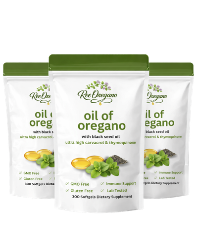 PACK OF 3 | Ree Oregano Softgels, 300 Count | 2 in 1 Formulated with Black Seed Oil