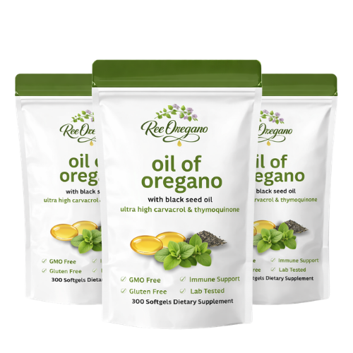 PACK OF 3 | Ree Oregano Softgels, 300 Count | 2 in 1 Formulated with Black Seed Oil